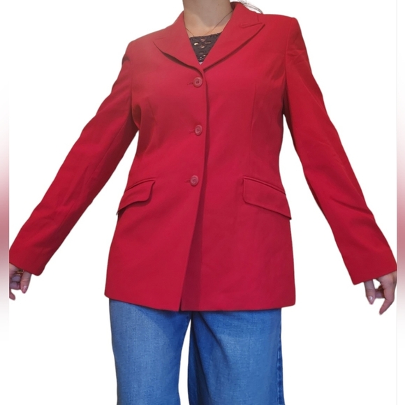 Apostrophe Red Woman Blazer Jacket Sz 10 Petite Collared Pockets Preppy Business - Picture 4 of 14